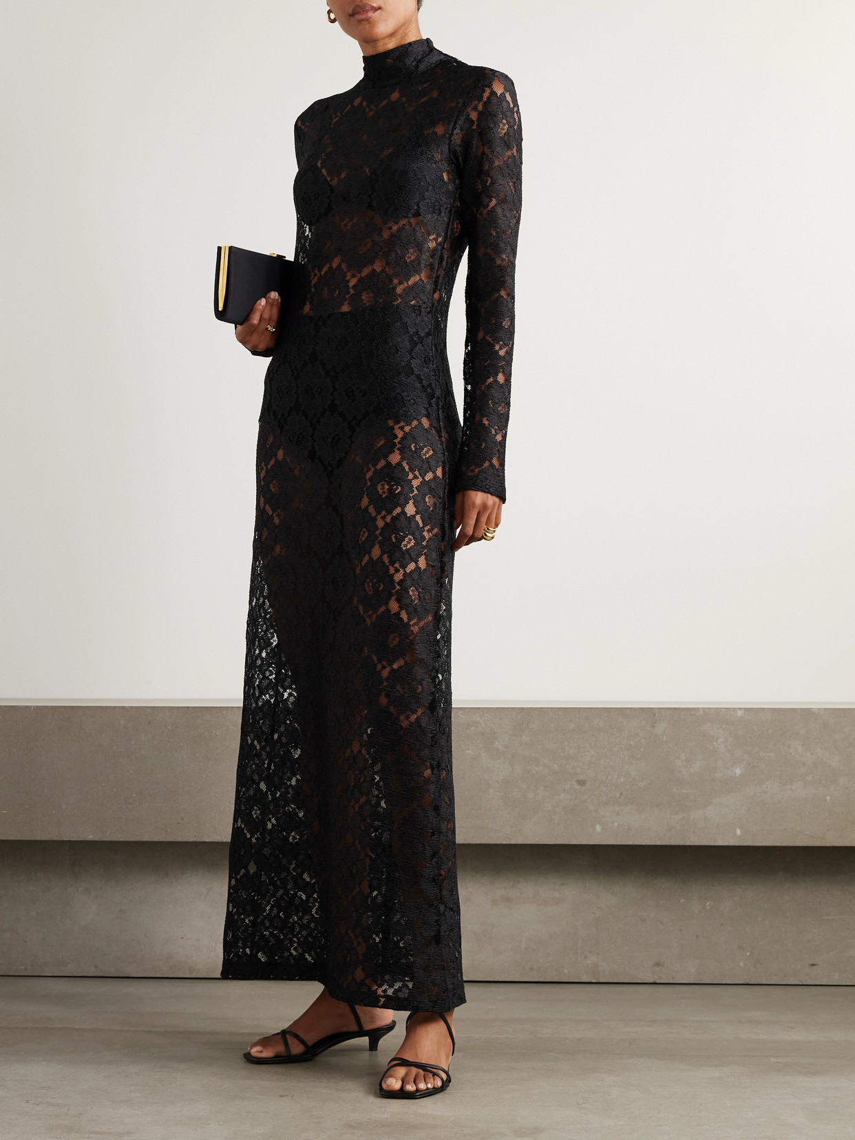 rohe lace dress ROHE Lace-panelled matte satin maxi dress