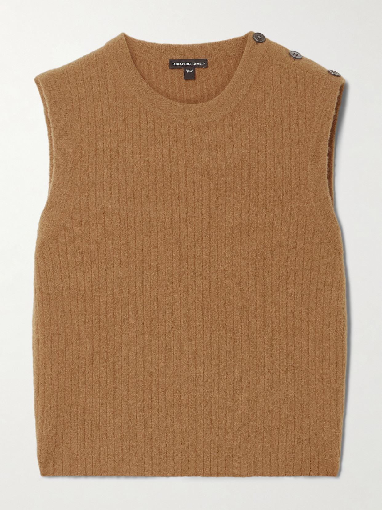 James Perse Button-embellished Ribbed Brushed Wool-blend Vest In Brown