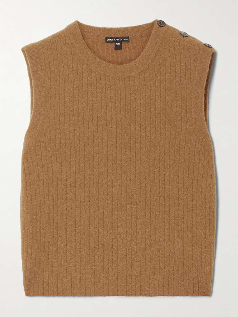 James Perse Button-embellished Ribbed Brushed Wool-blend Vest