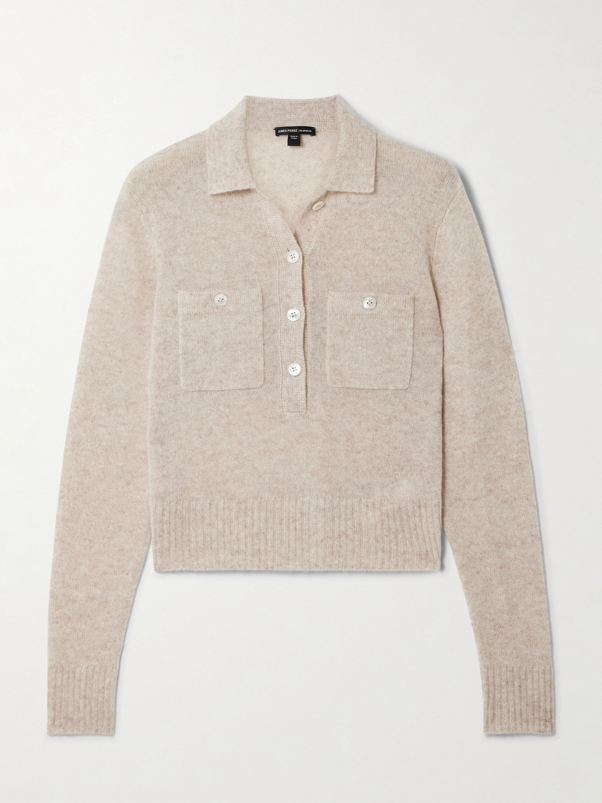 James Perse Cropped Cashmere Polo Sweater In Neutral