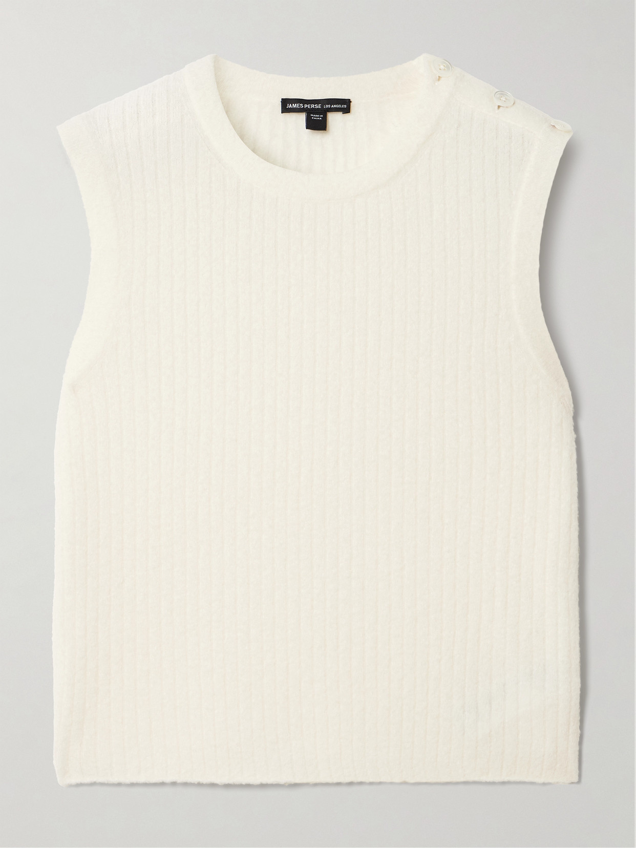 James Perse Button-embellished Ribbed Brushed Wool-blend Vest In White