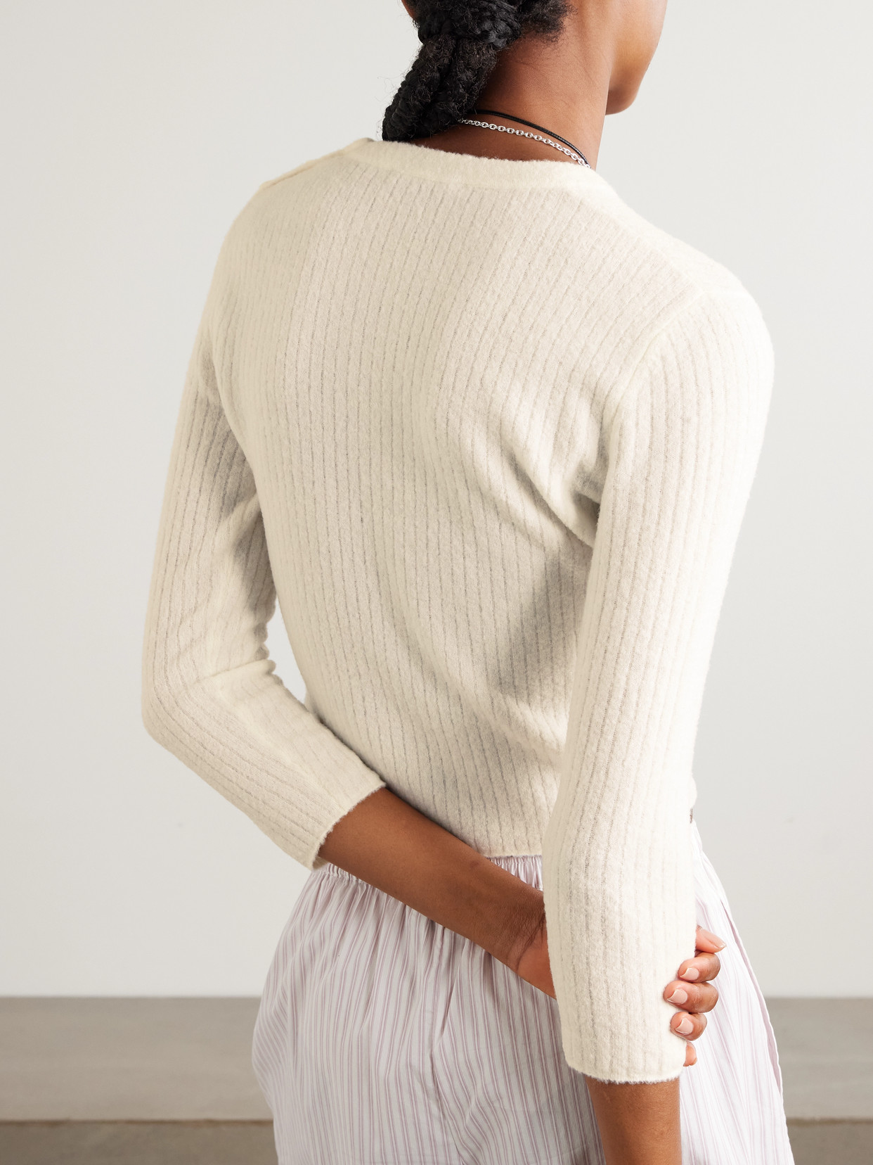 James Perse Cropped Ribbed Brushed Wool-blend Sweater In Neutral
