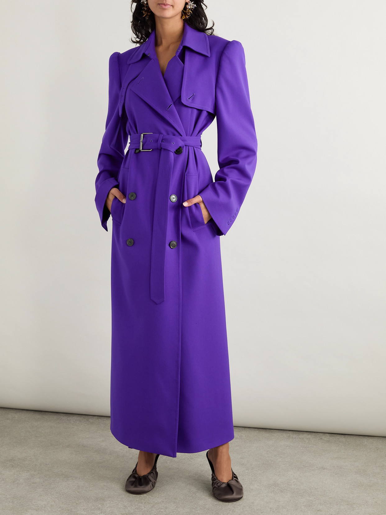 Dries Van Noten Double-breasted Belted Wool-blend Coat In Purple