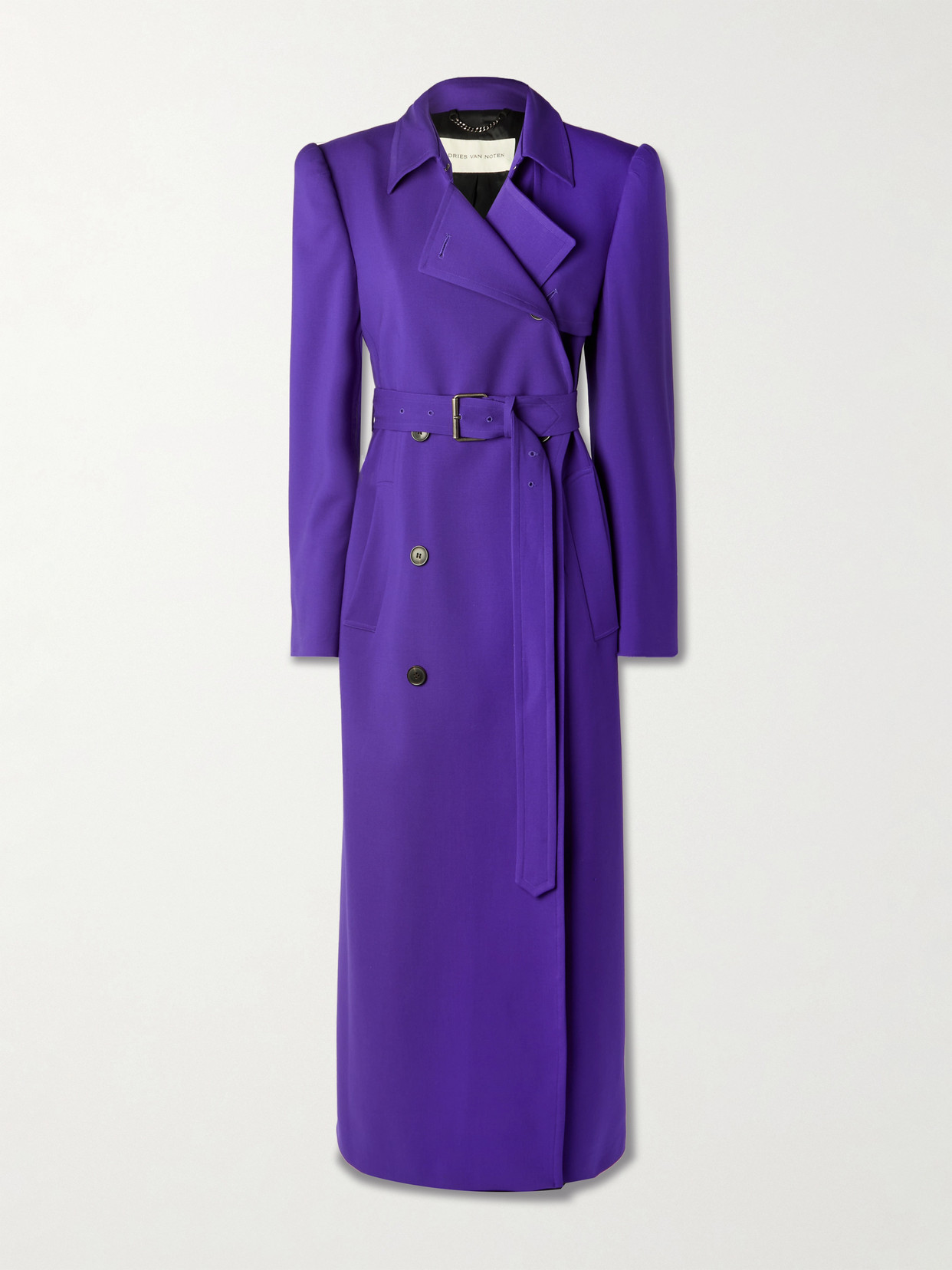 Dries Van Noten Double-breasted Belted Wool-blend Coat In Purple