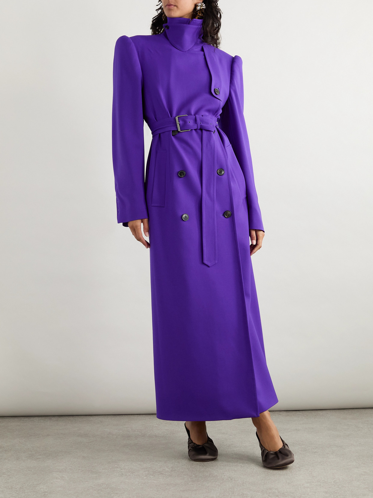 Dries Van Noten Double-breasted Belted Wool-blend Coat In Purple