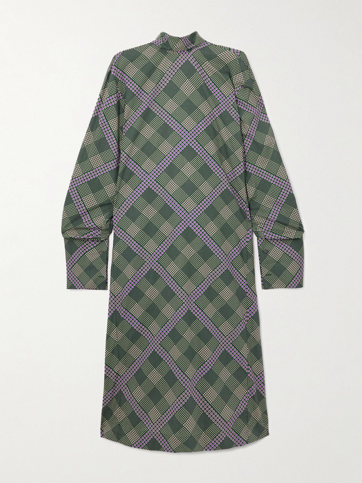 Dries Van Noten Tie-neck Pleated Printed Cotton-poplin Midi Dress In Green