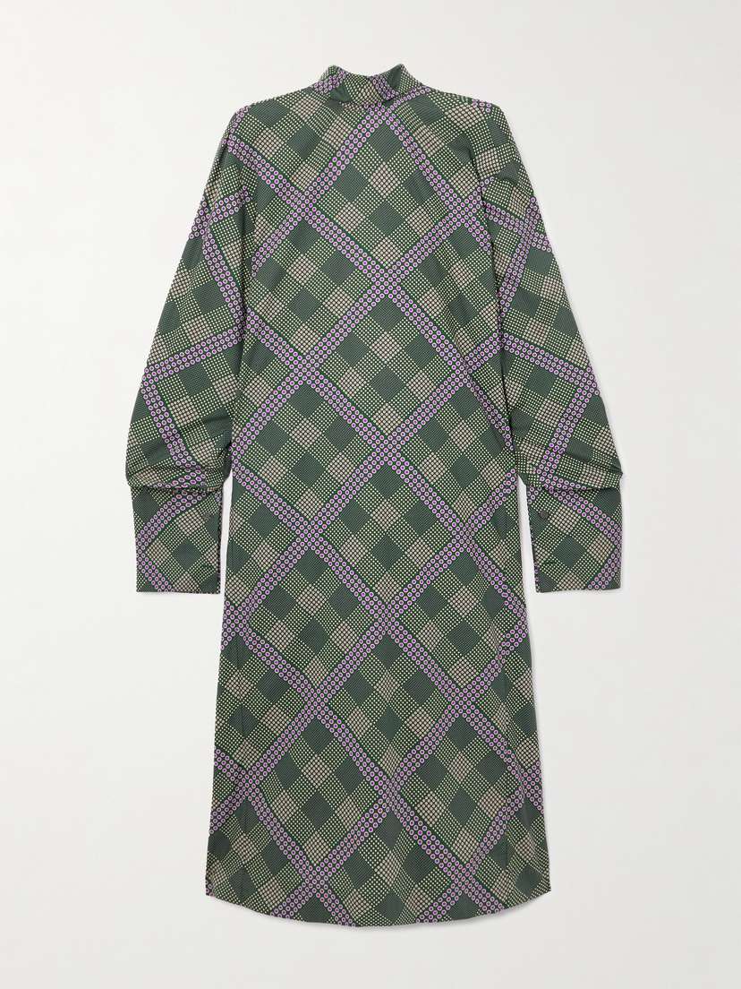 Dries Van Noten Tie-neck Pleated Printed Cotton-poplin Midi Dress