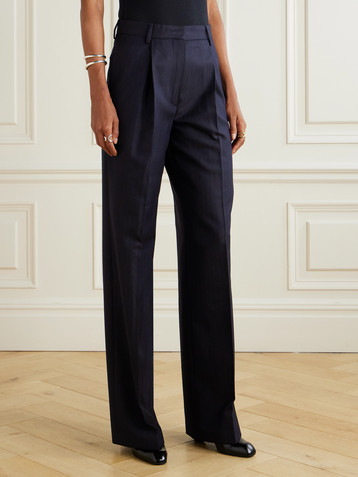 Dries Van Noten Pleated herringbone wool straight-leg pants