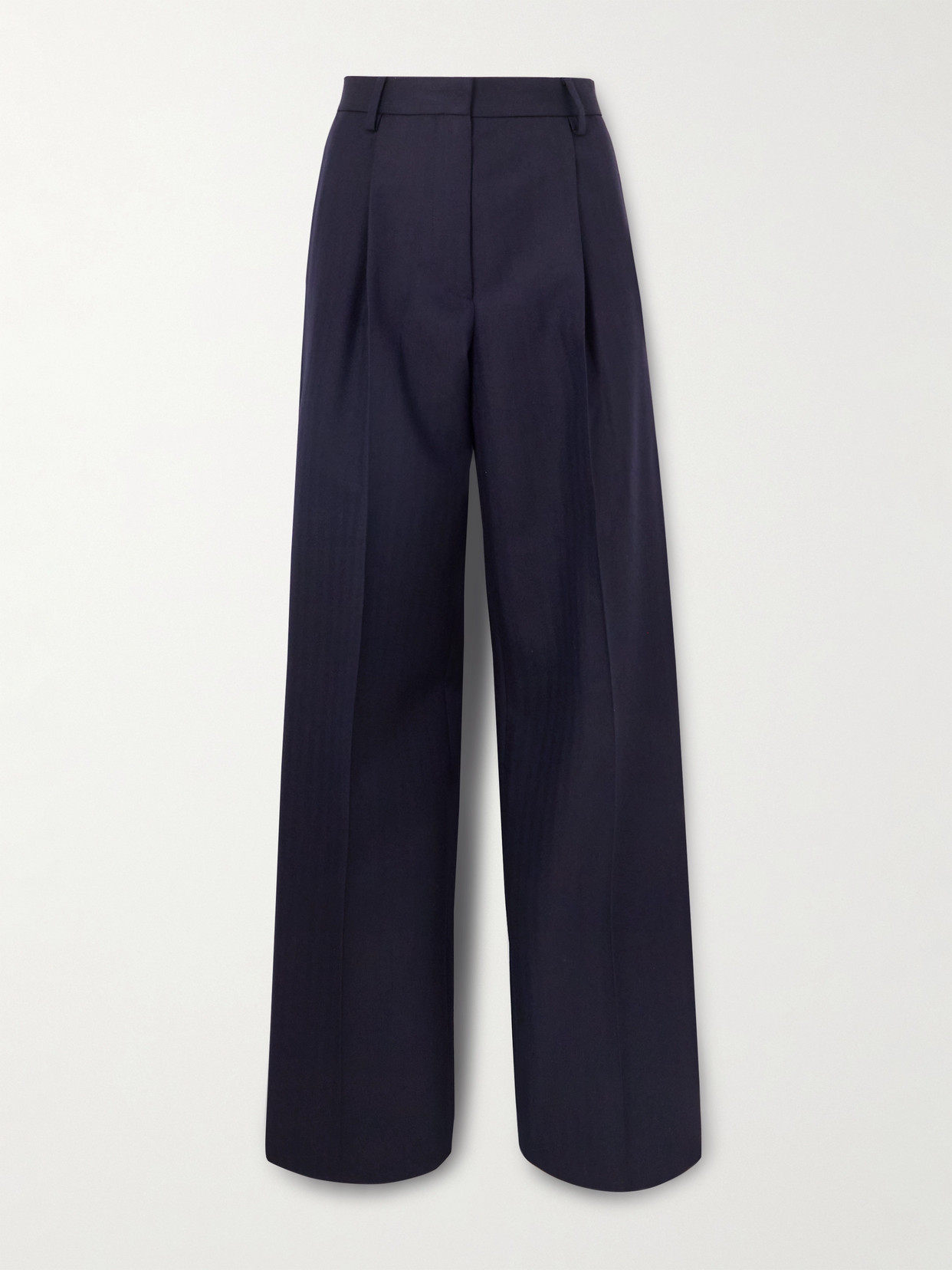 Dries Van Noten Pleated Herringbone Wool Straight-leg Pants In Blue
