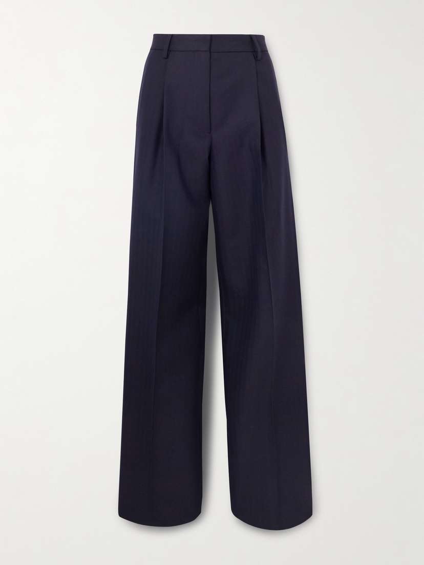 Dries Van Noten Pleated Herringbone Wool Straight-leg Pants