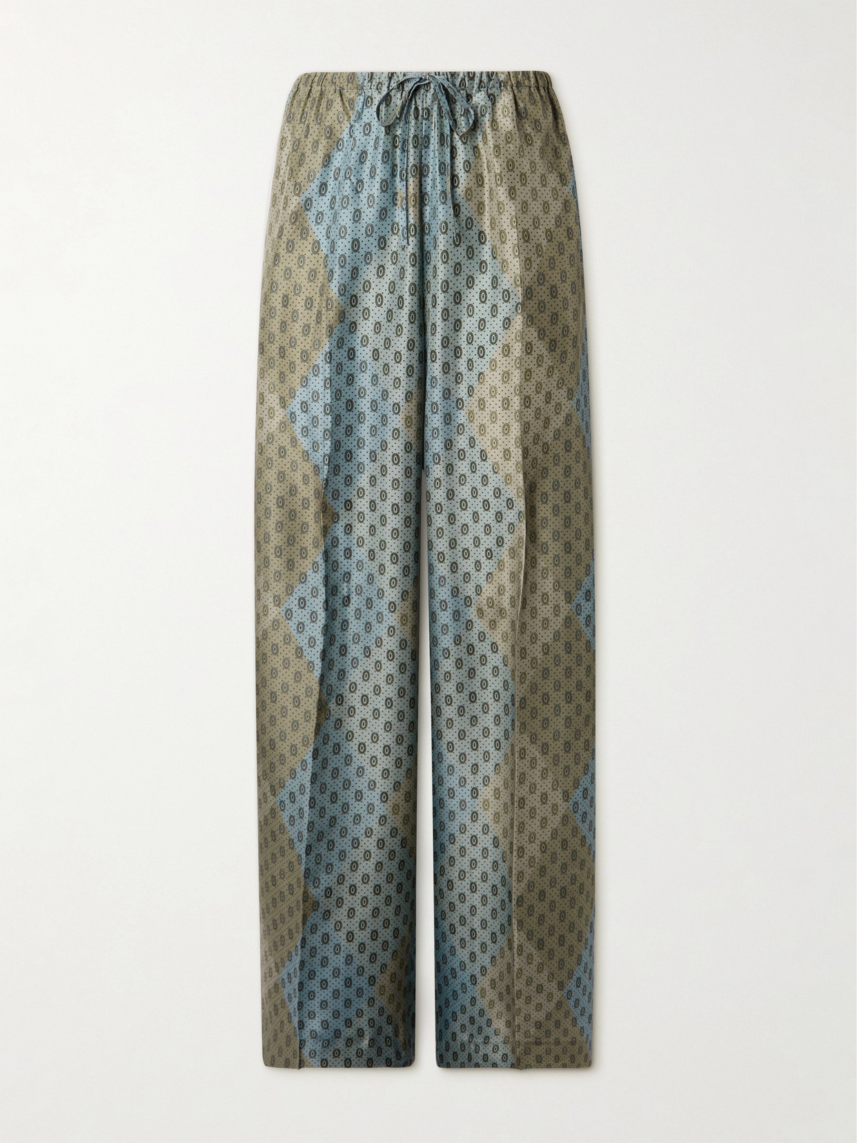Dries Van Noten Printed Silk-habotai Straight-leg Pants In Blue
