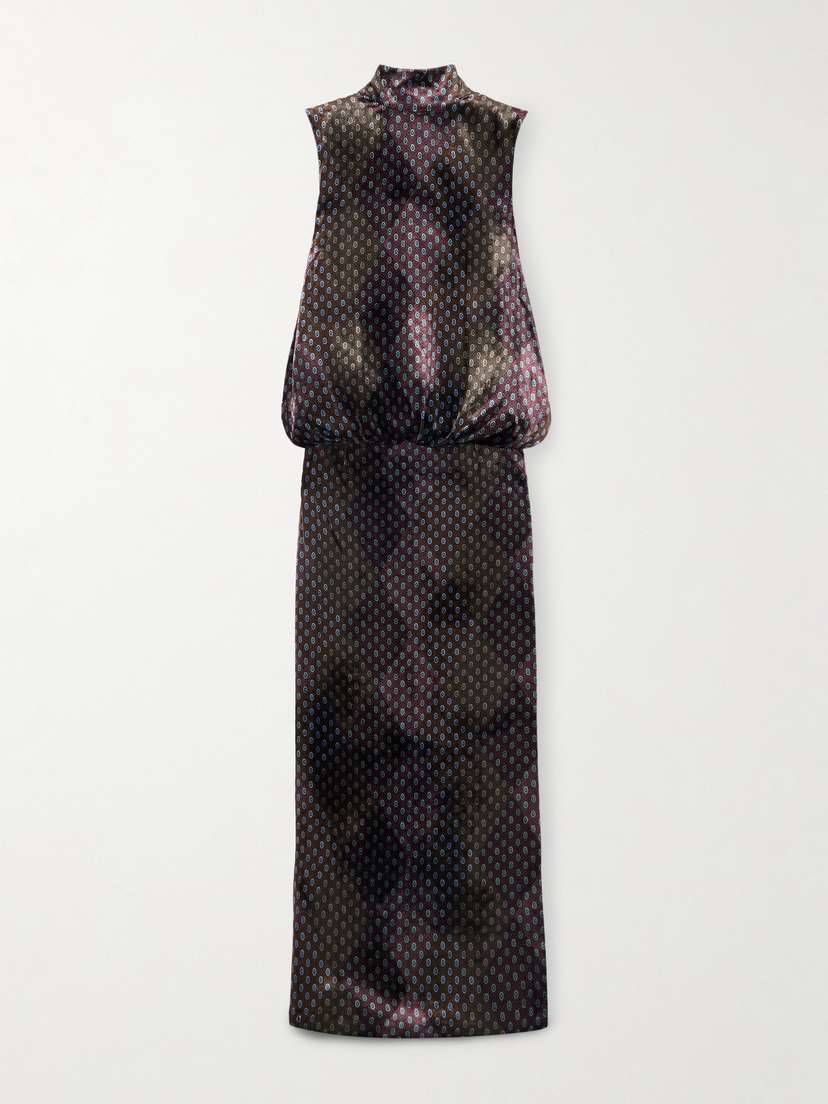 Dries Van Noten Draped Printed Velvet Maxi Dress