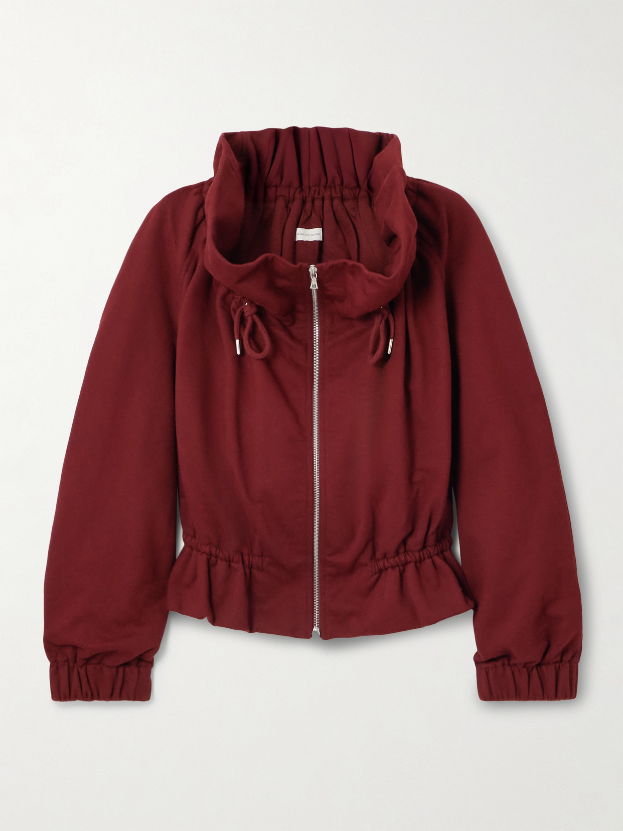 Dries Van Noten Oversized Gathered Cotton-jersey Zip-up Sweatshirt In Red