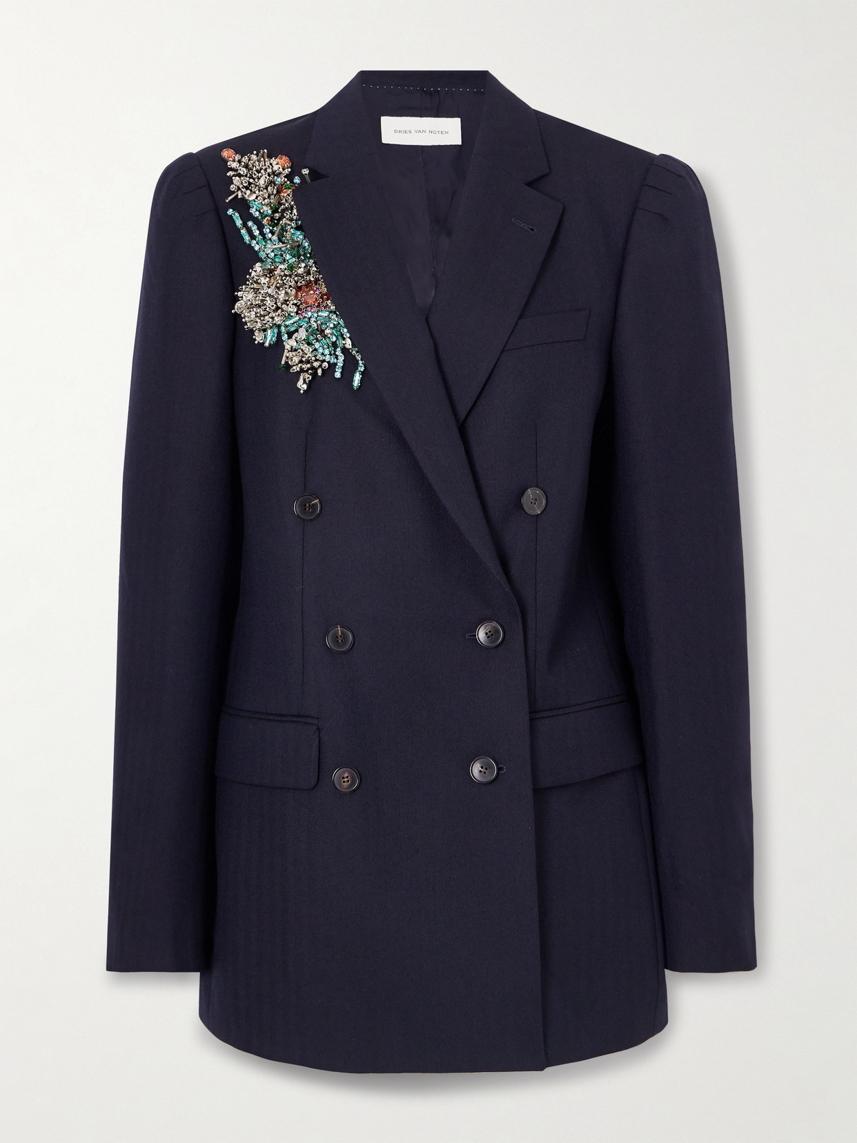 Dries Van Noten Womens Navy Bafy Crystal-embellished Double-breasted Wool Jacket In Blue