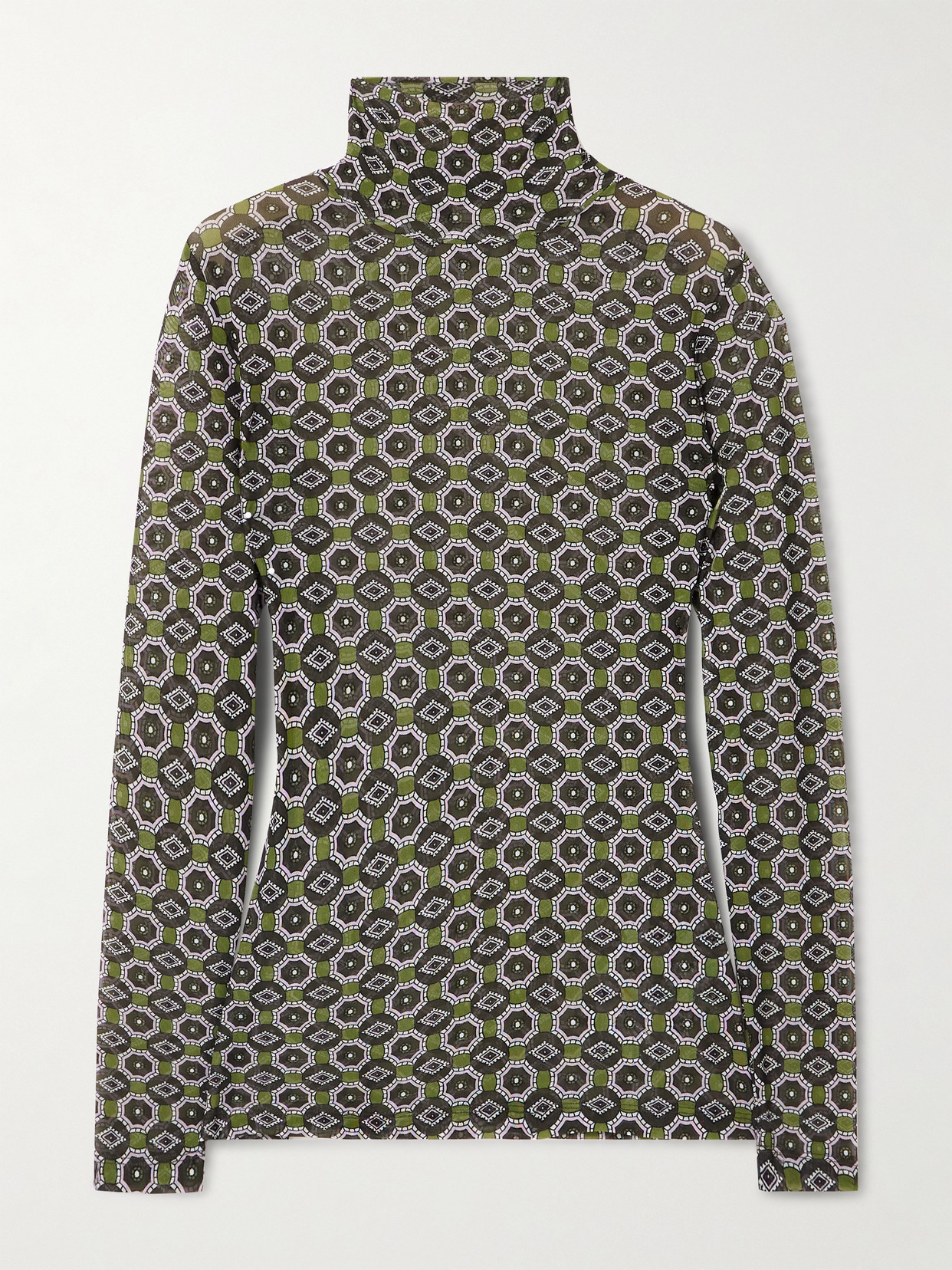 Dries Van Noten Geometric Pattern Turtleneck Long Sleeve Sweater In Green