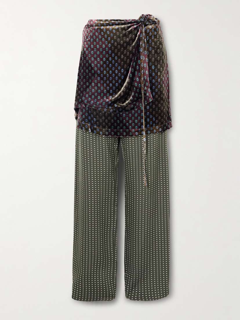 Dries Van Noten Printed Layered Velvet And Jacquard Wide-leg Pants