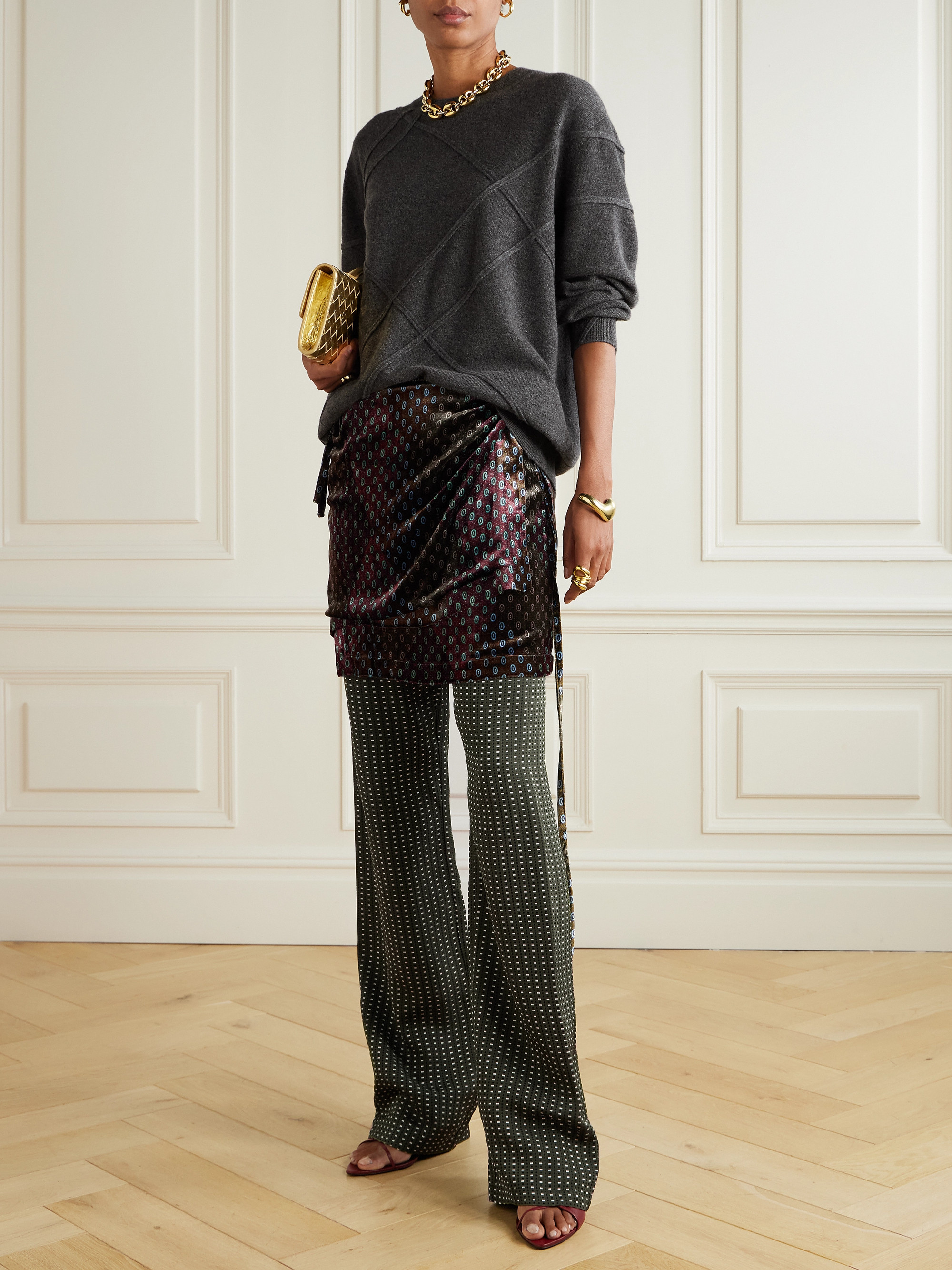 Dries Van Noten - Printed layered velvet and jacquard wide-leg