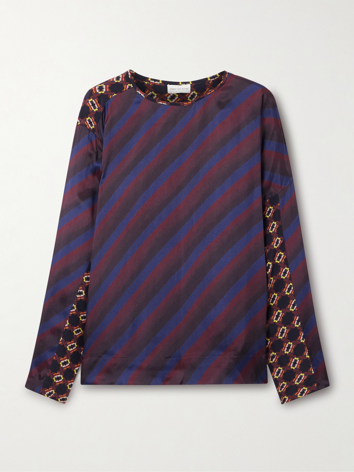 Dries Van Noten Caias Striped Printed Silk-blend Satin Blouse In Multi