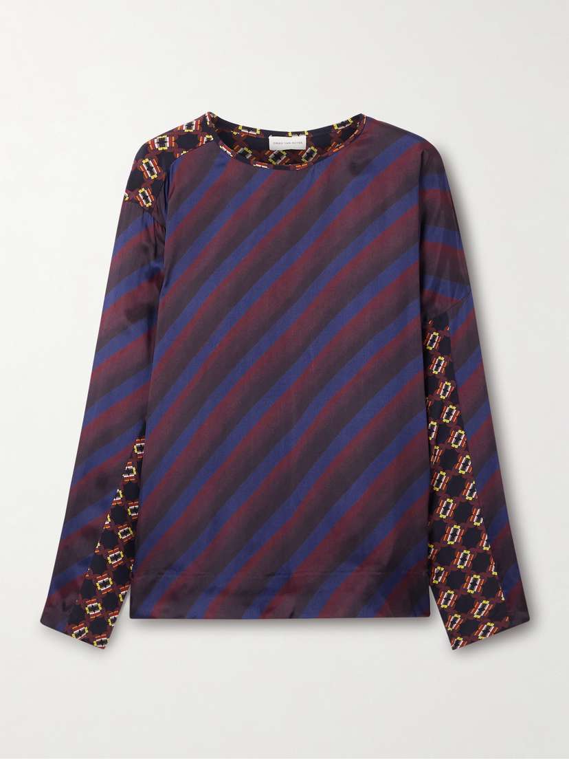 Dries Van Noten Caias Striped Printed Silk-blend Satin Blouse