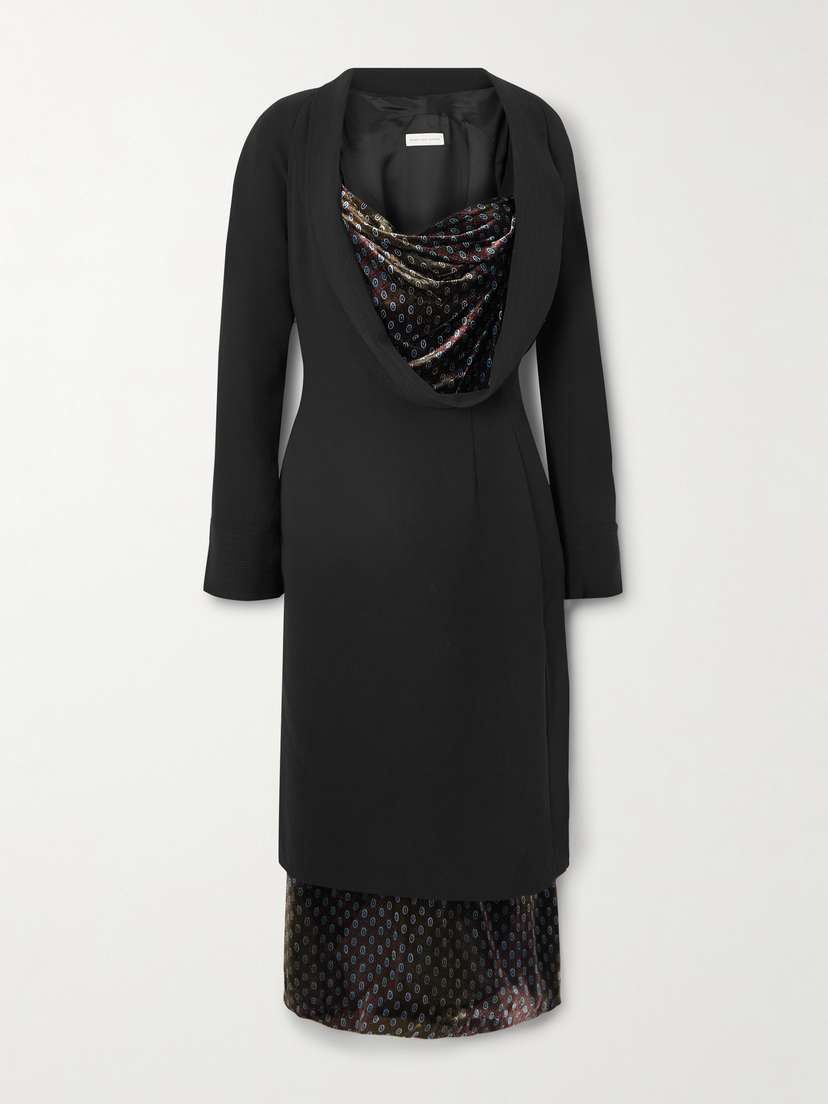 Dries Van Noten Layered Draped Crepe And Printed Satin Midi Dress