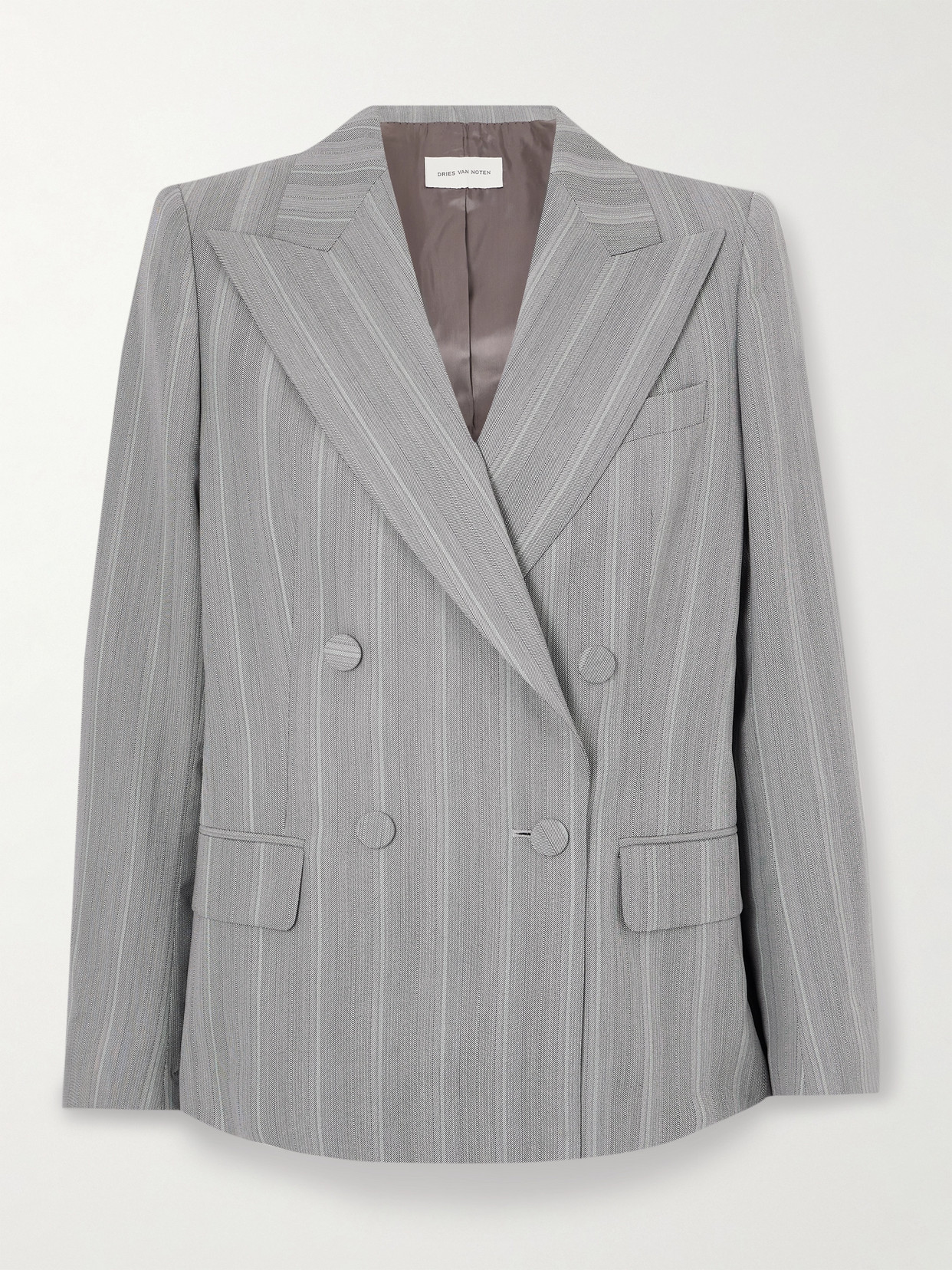 Dries Van Noten Double-breasted Herringbone Wool-blend Blazer In Gray