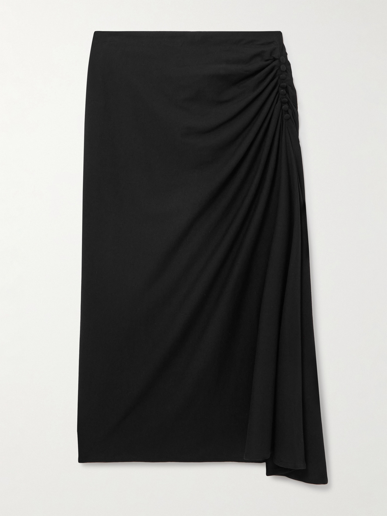 Dries Van Noten Button-embellished Gathered Cotton-jersey Midi Skirt In Black