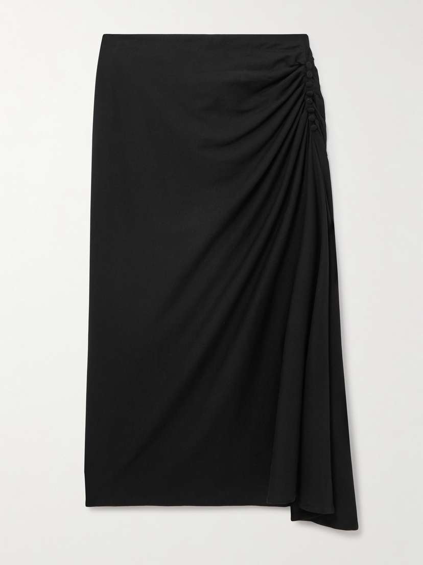 Dries Van Noten Button-embellished Gathered Cotton-jersey Midi Skirt