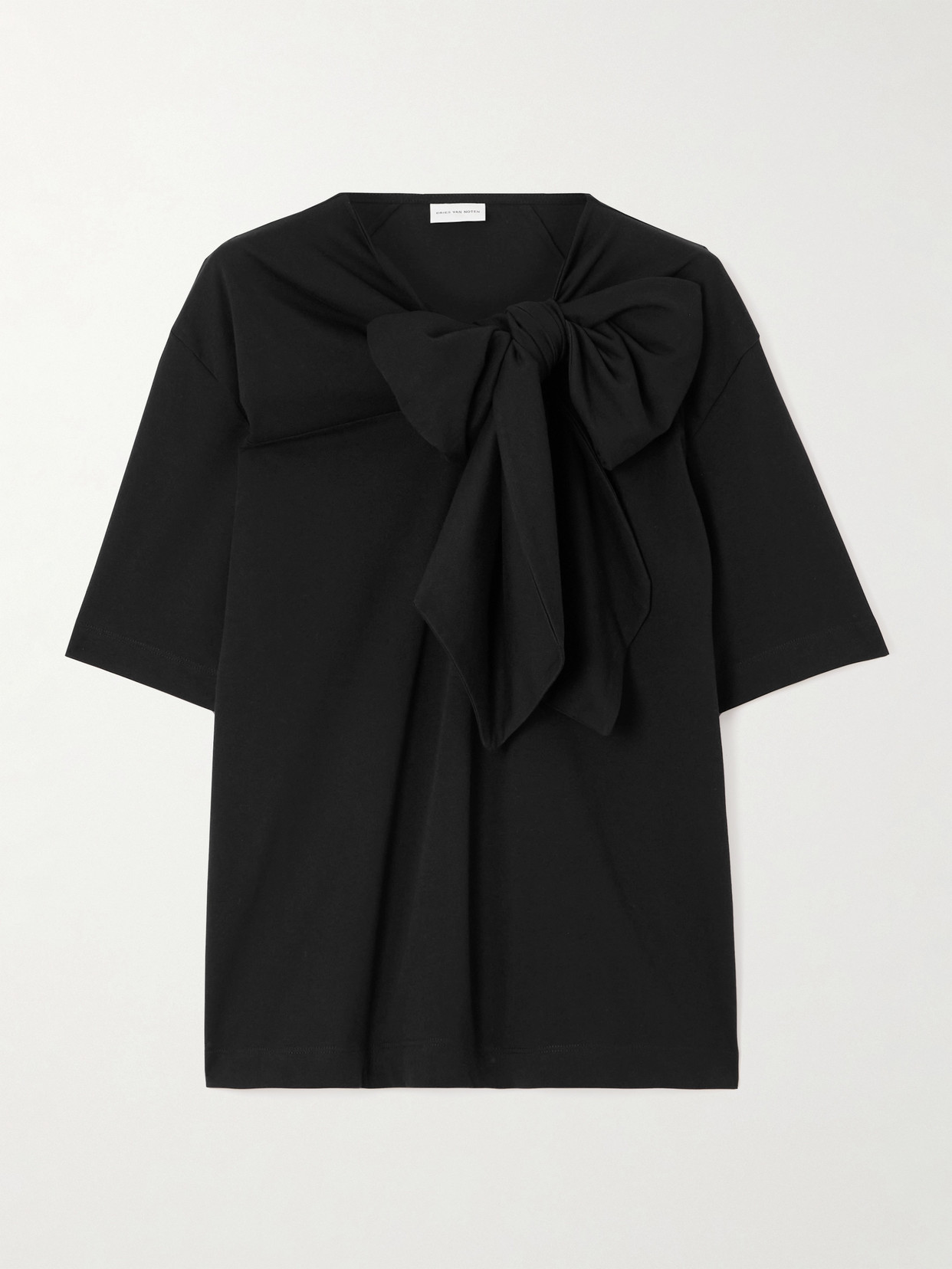 Dries Van Noten Bow-detailed Organic Cotton-jersey Blouse In Black