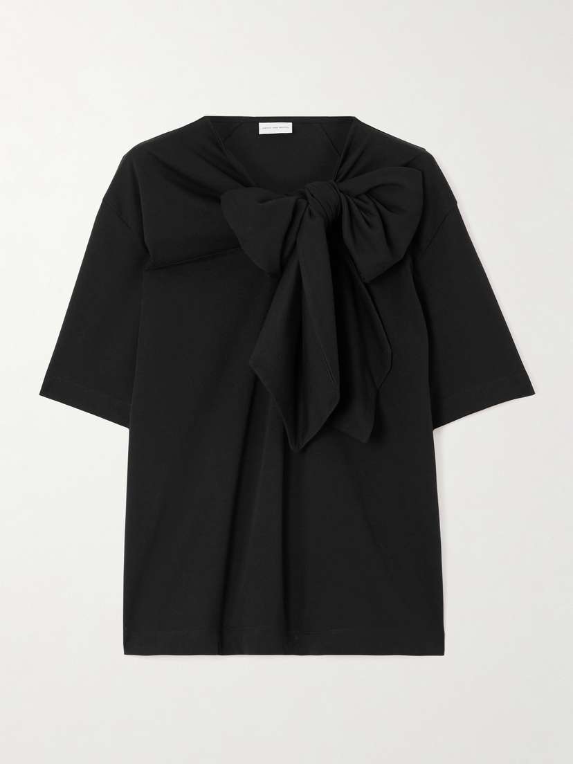Dries Van Noten Bow-detailed Organic Cotton-jersey Blouse