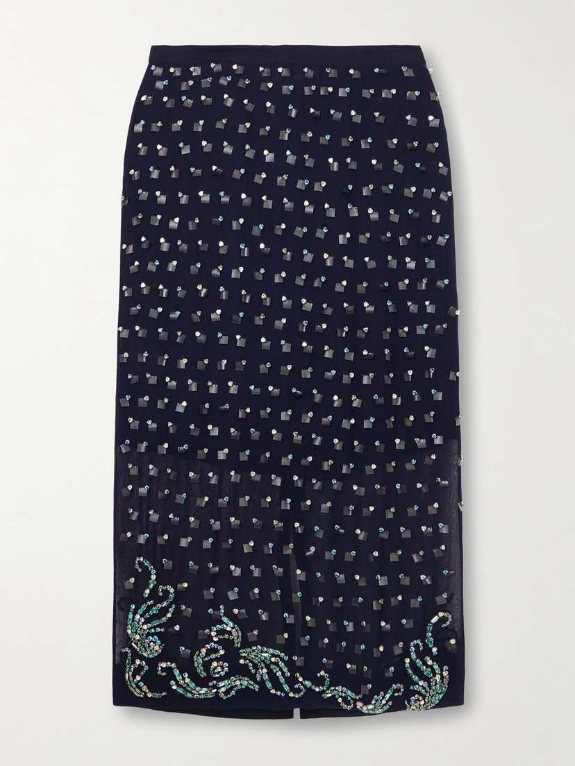 Dries Van Noten Embellished Chiffon Midi Skirt