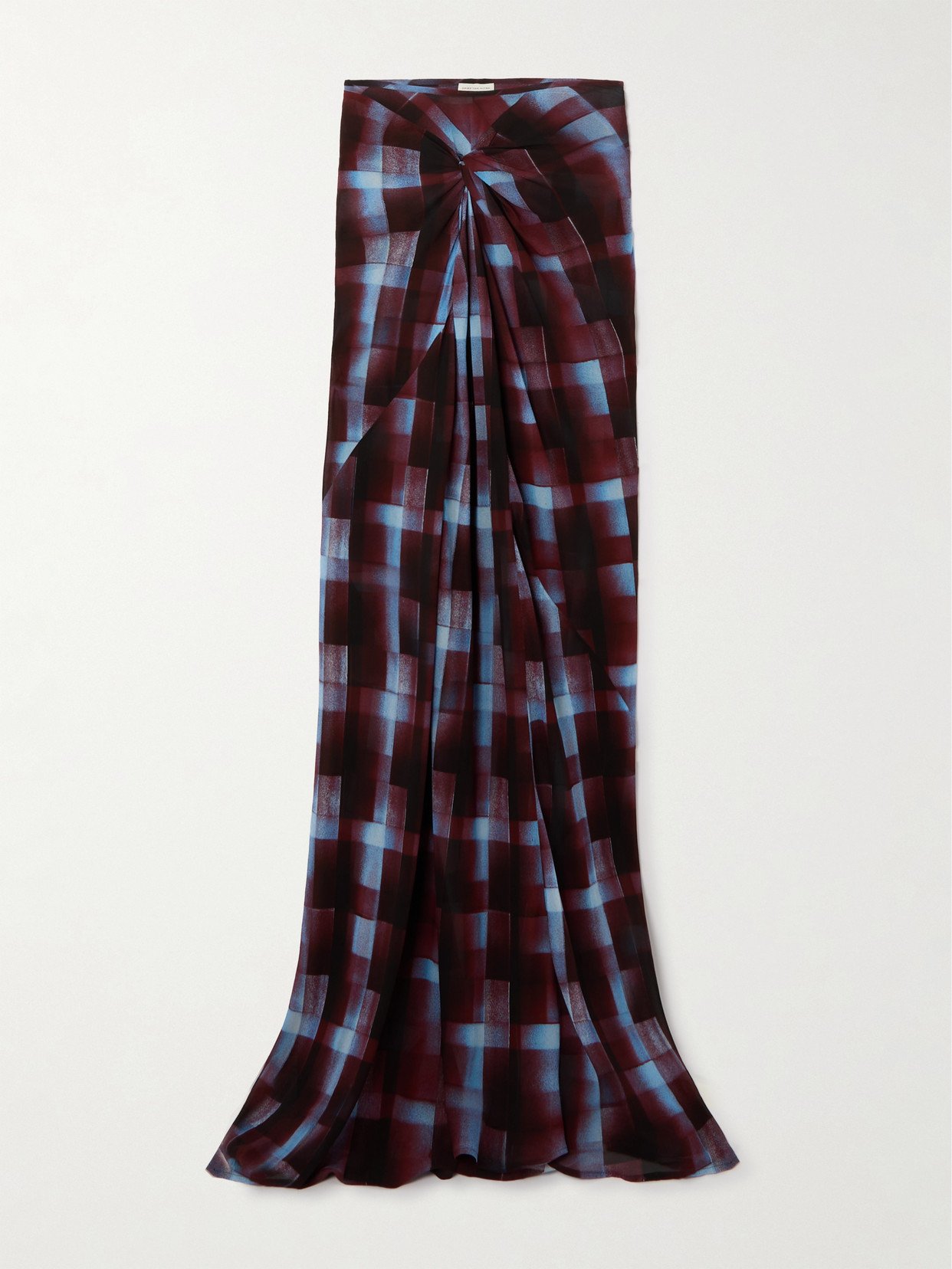 Dries Van Noten Gathered Checked Chiffon Maxi Skirt In Burgundy