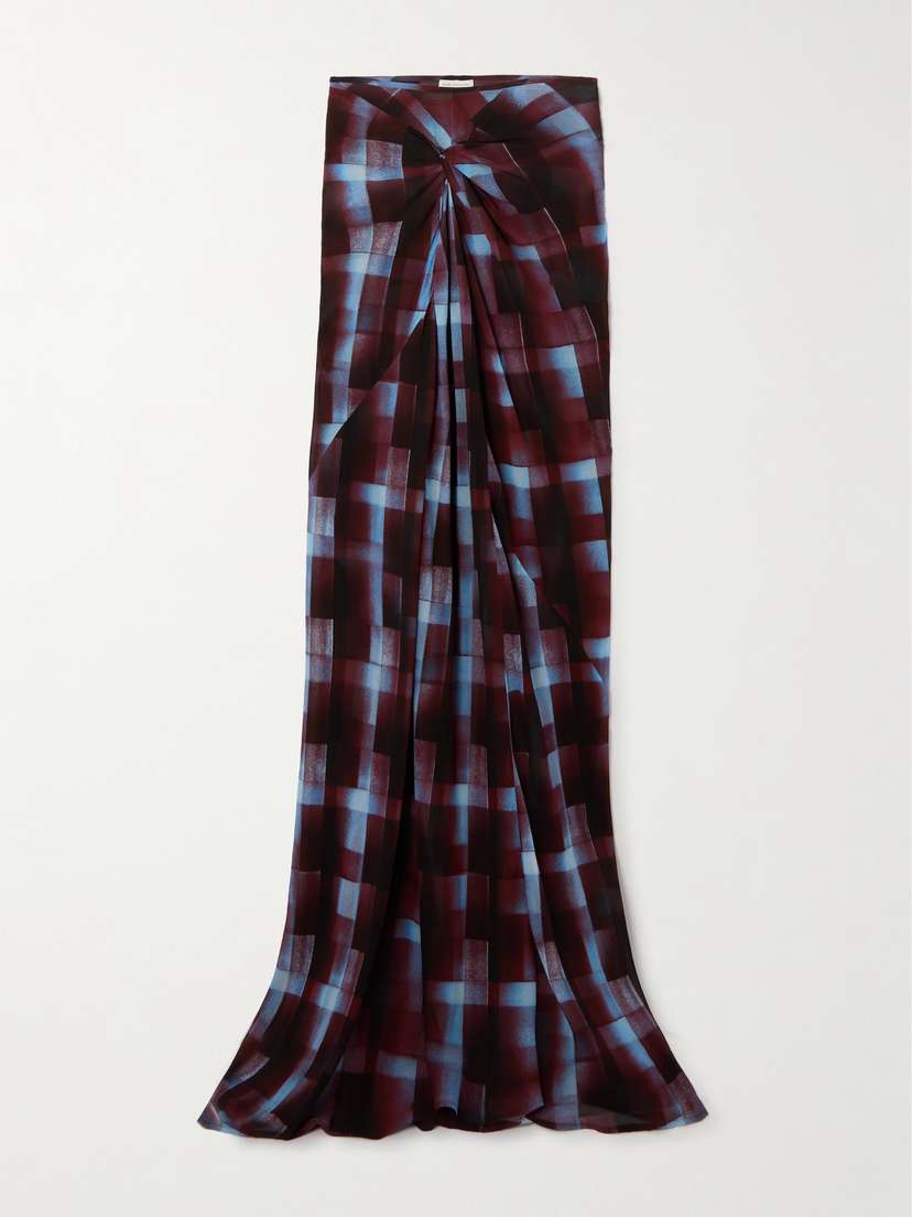 Dries Van Noten Gathered Checked Chiffon Maxi Skirt