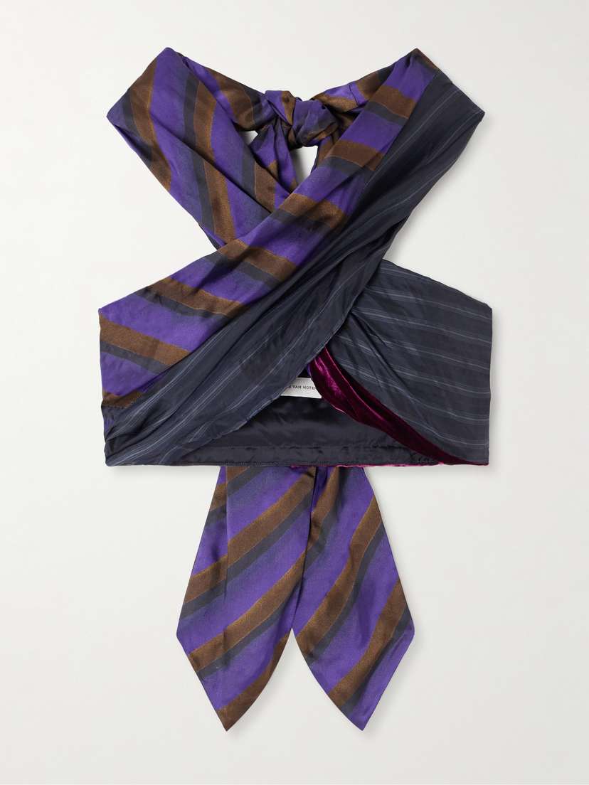 Dries Van Noten Twisted Patchwork Voile And Velvet Halterneck Top