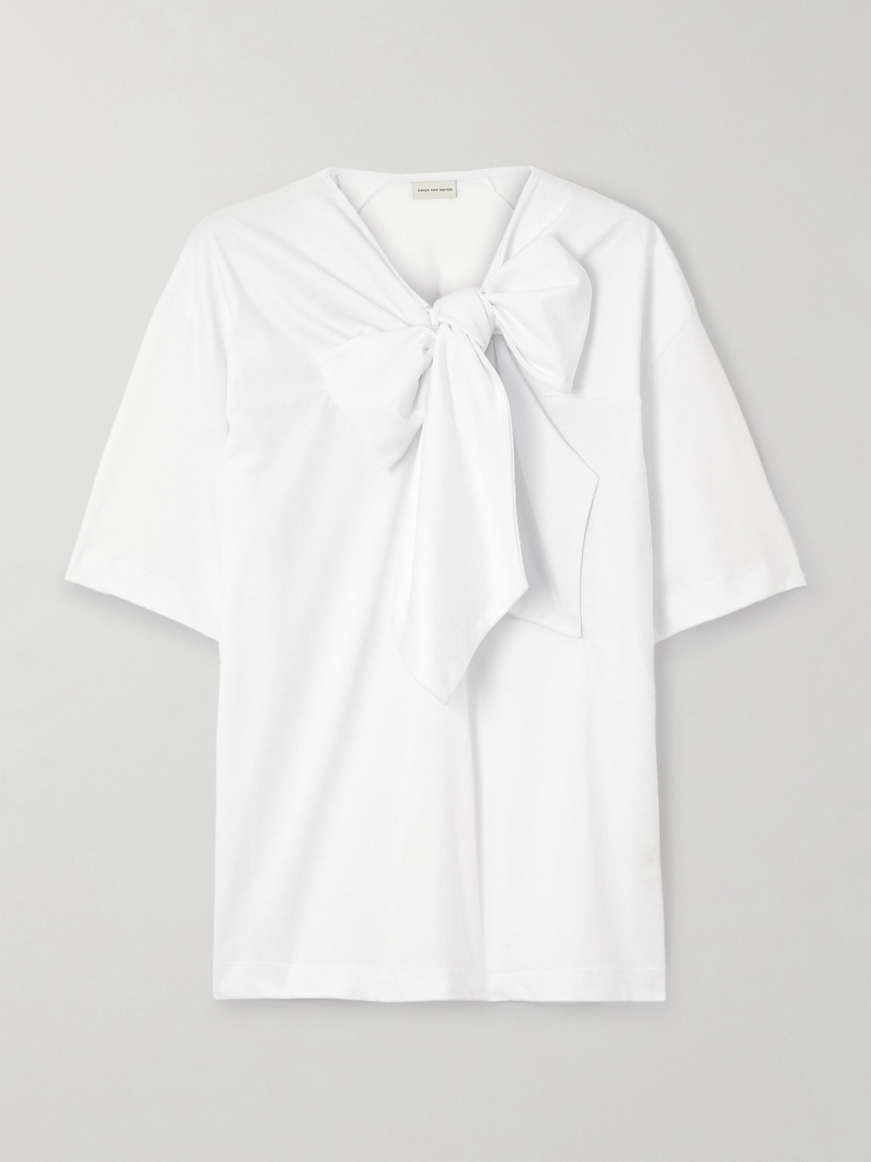 Dries Van Noten Bow-detailed Organic Cotton-jersey Blouse In White