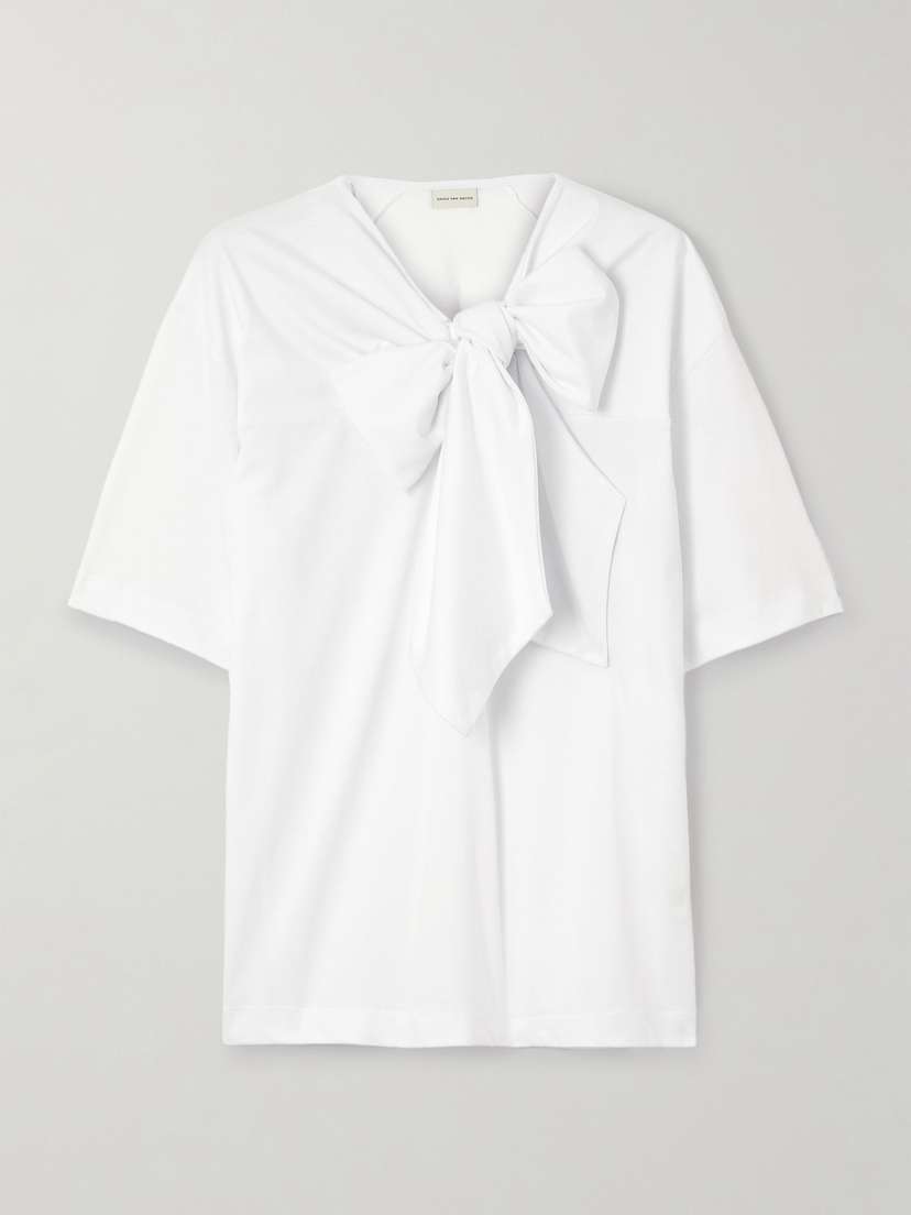 Dries Van Noten Bow-detailed Organic Cotton-jersey Blouse