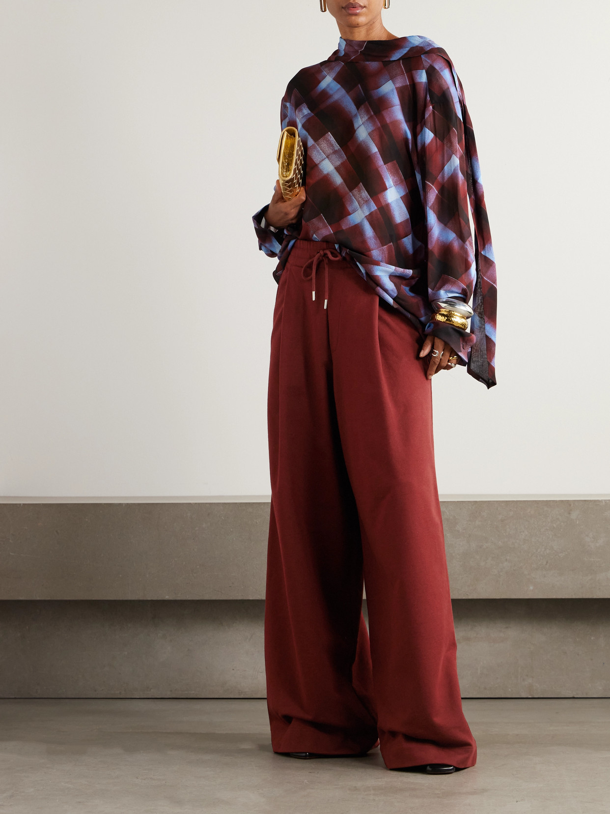 Dries Van Noten Hadium Pleated Cotton Wide Leg Sweatpants In Burgundy
