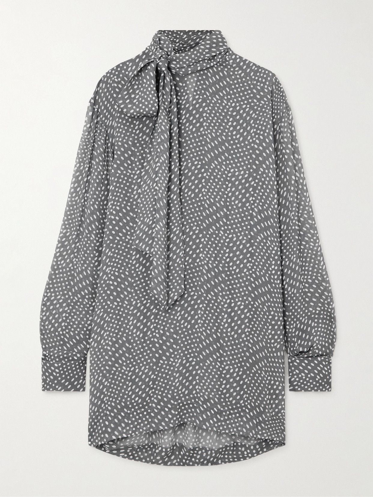 Dries Van Noten Tie-neck Polka-dot Georgette Turtleneck Blouse In Grey