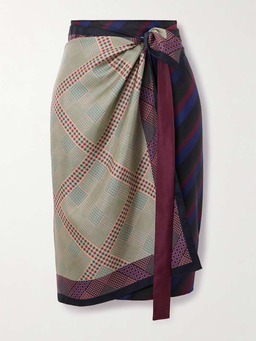 Dries Van Noten Printed Silk-satin Wrap Skirt