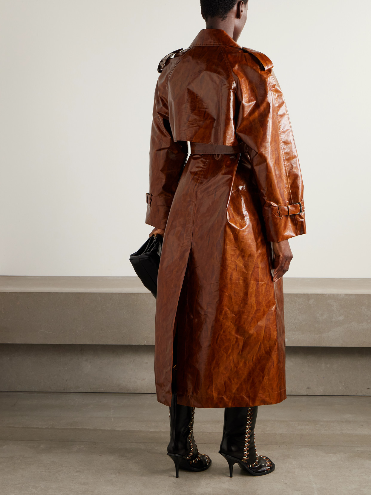 Double-Breasted Printed Coated-Canvas Trench Coat
