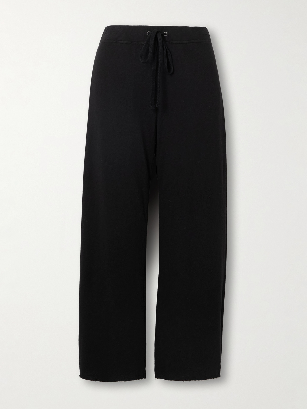 James Perse Cropped Brushed Cotton-terry Track Pants In Black