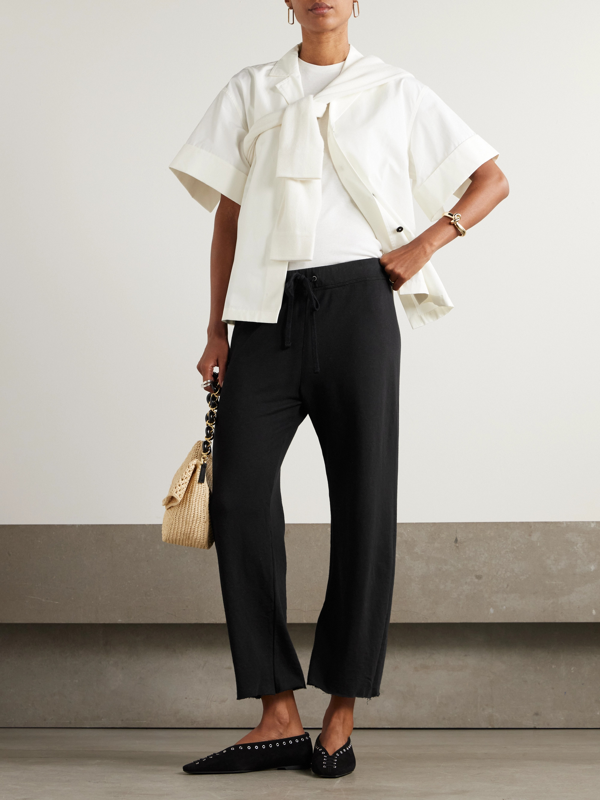 James Perse Cropped brushed cotton-terry straight-leg sweatpants
