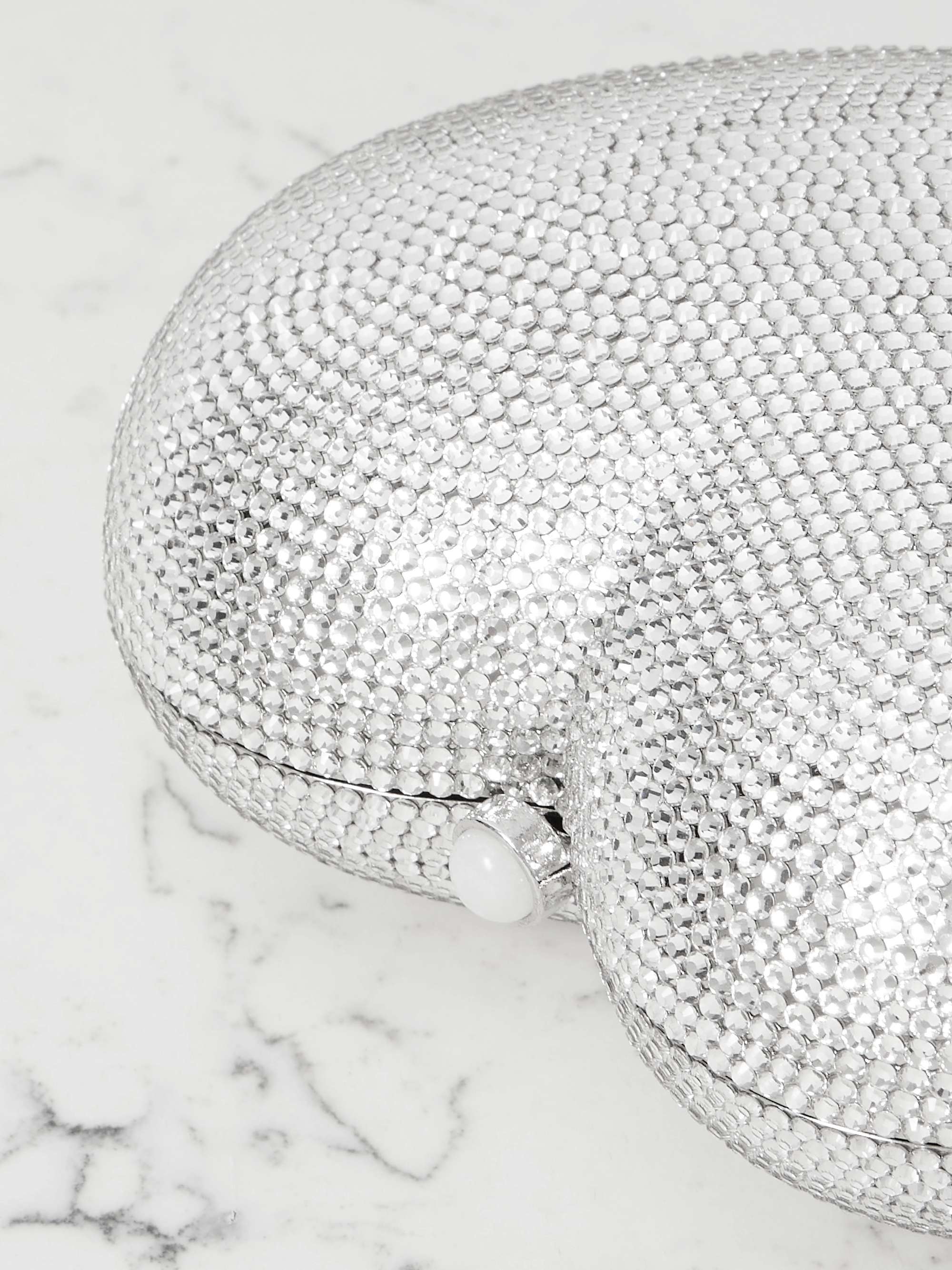 JUDITH LEIBER COUTURE Petit Coeur crystal-embellished silver-tone clutch