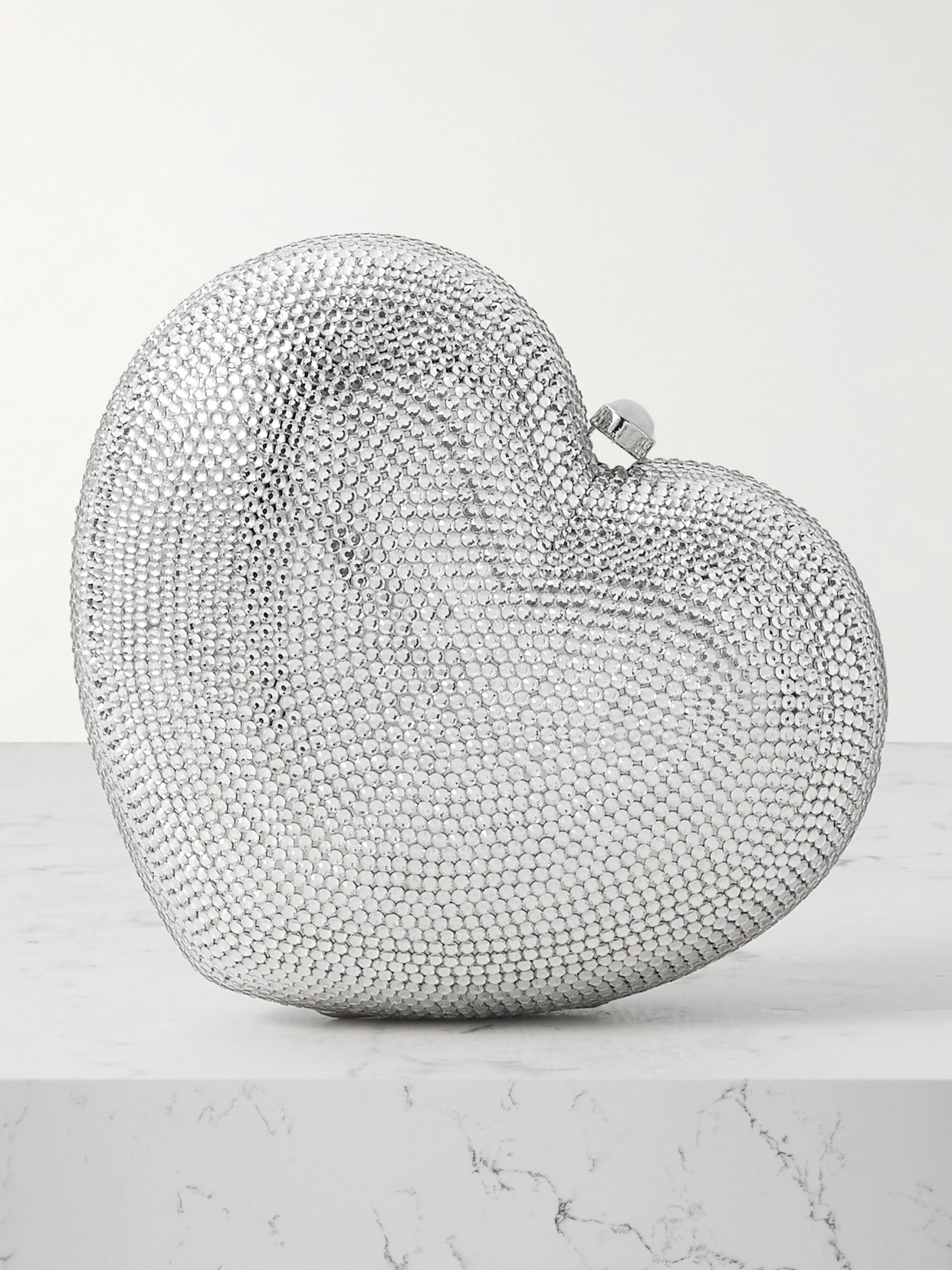 Judith Leiber L'amour Petit Coeur Crystal-embellished Silver-tone Clutch
