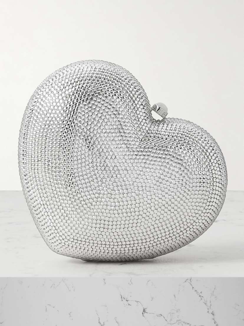 Judith Leiber Couture L'amour Petit Coeur Crystal-embellished Silver-tone Clutch