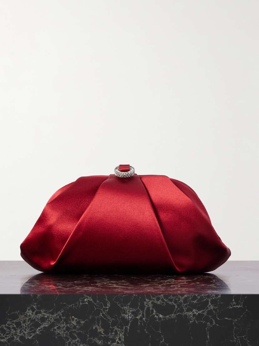 Judith Leiber Couture Gemma Crystal-embellished Pleated Satin Clutch