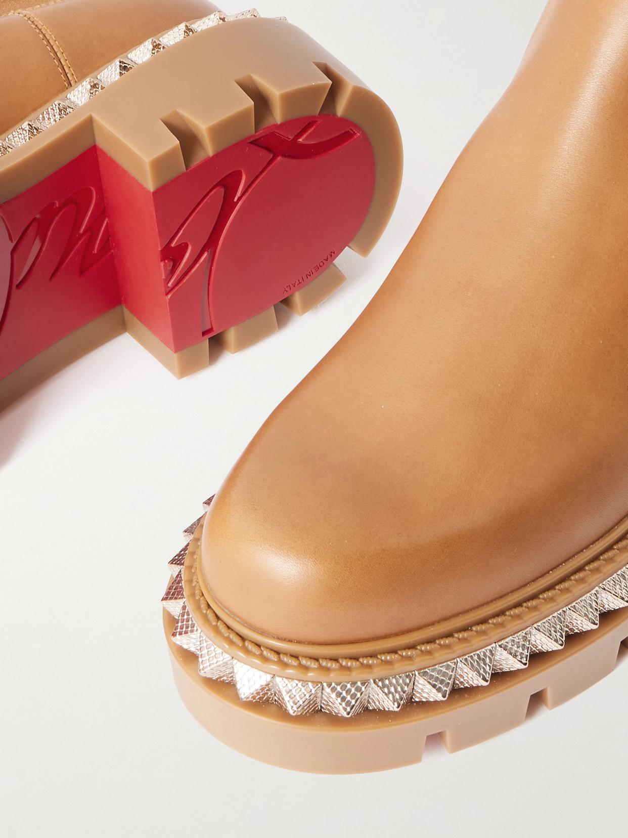 Christian Louboutin St Emilia Pyraclou Leather Red Sole Chelsea Boots In Brown