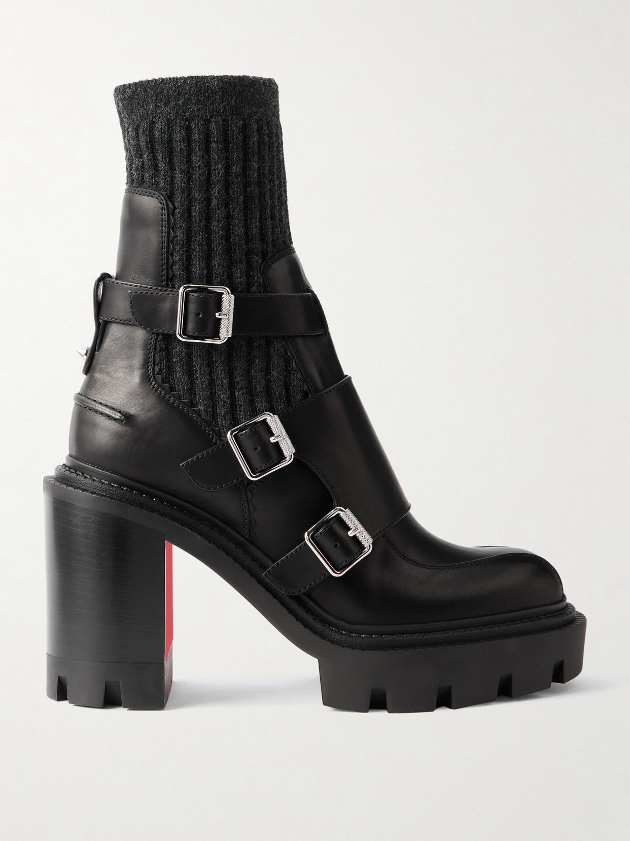 Christian Louboutin Cortinetta College 100 Ribbed-knit Trimmed Leather Ankle Boots In Black