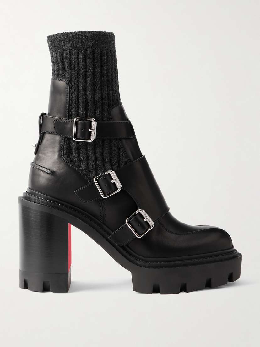 Christian Louboutin Cortinetta College 100 Ribbed-knit Trimmed Leather Ankle Boots