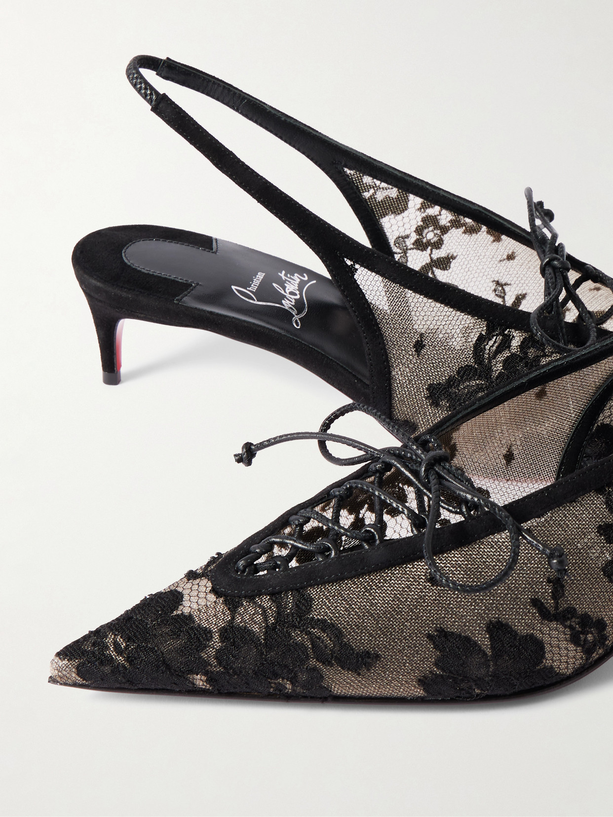 Christian Louboutin Km 45 Lace Slingback Pumps In Black