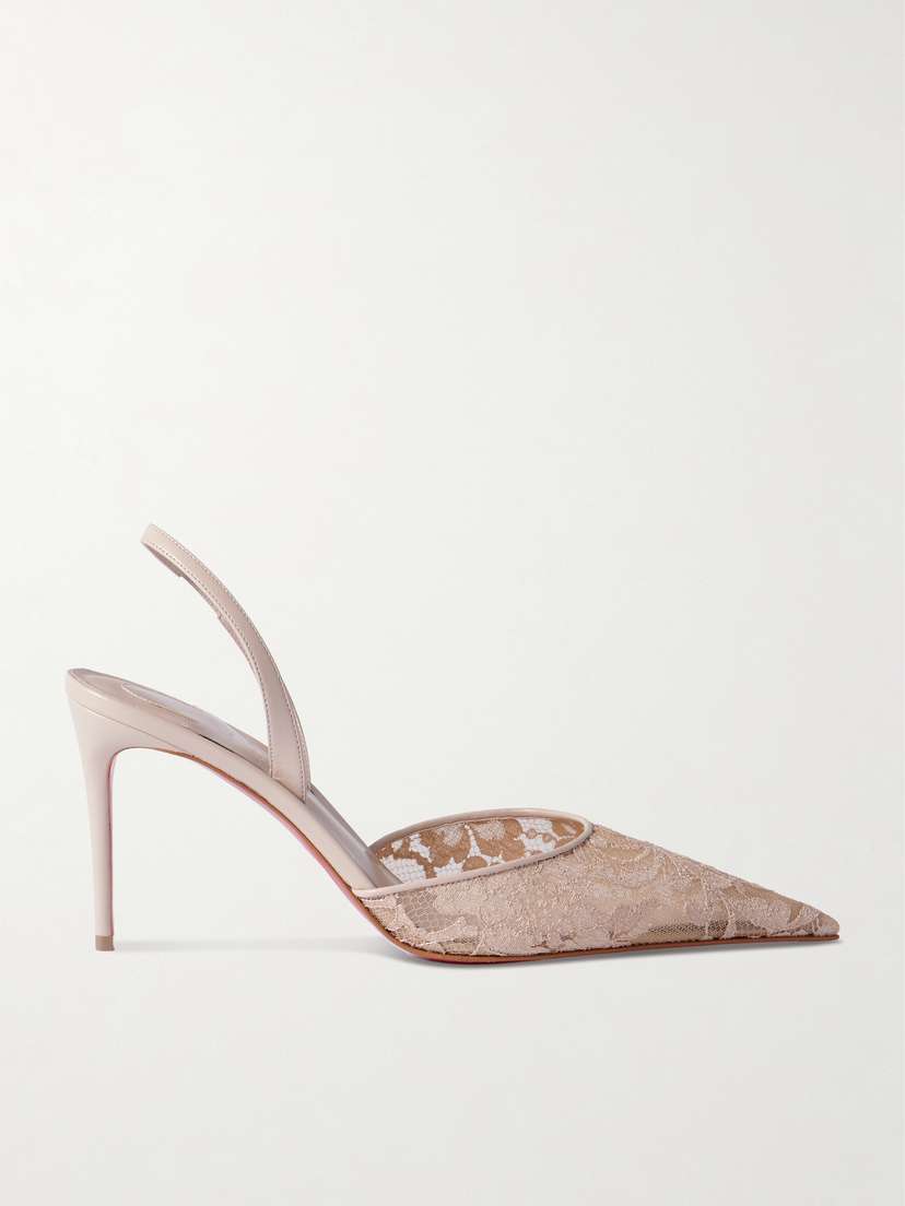 Christian Louboutin Kate Max 85 Leather-trimmed Lace Slingback Pumps